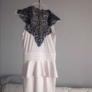 White peplum dress - Crochet detail. Size Small.